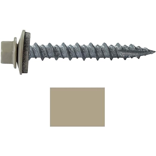 10 x 1-1/2" ASH Gray Metal Roofing Screws - Hex Washer Head- Self-Starting/Tapping - EPDM Washer. 1 x 250 Count Bag - 250 Screws