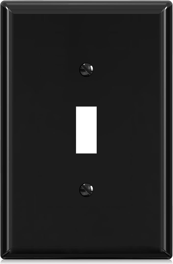 ELEGRP Large Size Toggle Switch Wall Plate, 1-Gang Light Switch Covers, Unbreakable Polycarbonate Replacement Faceplates Covers, UL Listed, Color-matched Screws Included (1 Pack, Glossy Black)