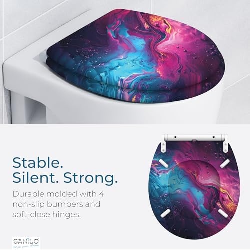 Sanilo Wooden Toilet Seat with Quick Release & Soft Close [ROUND] - Decorative & Slow Close Molded Wood Seat - With One Click for Easy Installation & Cleaning - With Adjustable Fit (Lumen)