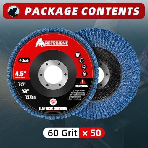 50 Pack 60 Grit T29 Zirconia Flap Discs 4.5" x 7/8" T27 for 4 1/2 Inch Angle Grinder Flap Wheels Heavy-Duty Grinding & Sanding Discs for Metal, Wood, Stainless Steel