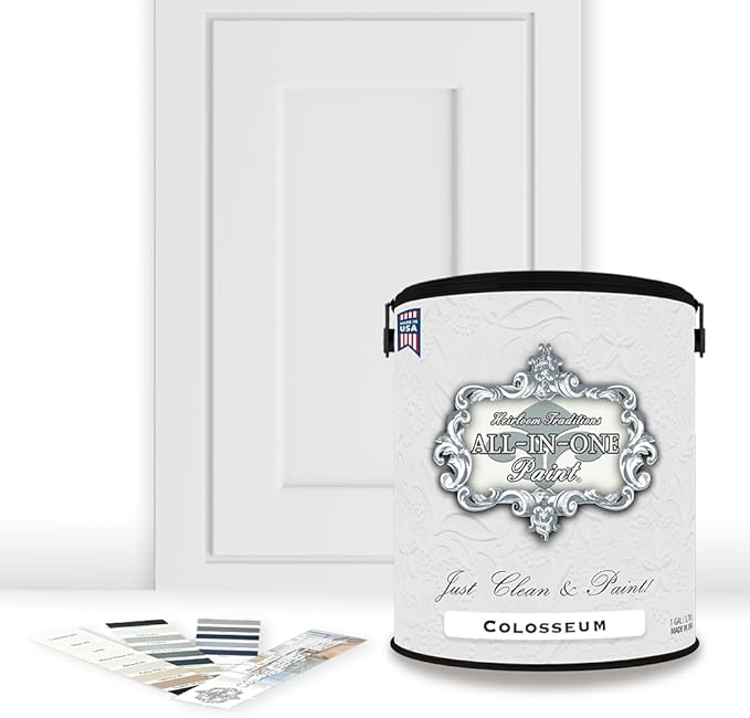 ALL-IN-ONE Paint by Heirloom Traditions, Colosseum (White with Soft Gray Undertones), Gallon - Durable cabinet and furniture paint. Built in primer and top coat, no sanding needed. Includes our 30