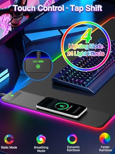 RGB Gaming Mouse Pad with 15W Magnetic Wireless Charging, 31.5'' x 15.8''