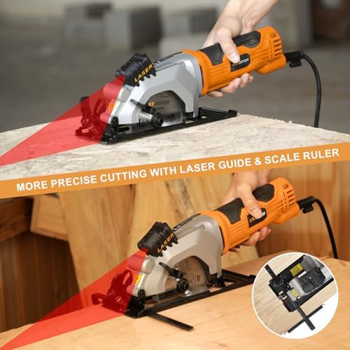4.8A Power Circular Saw Corded,4000RPM Laser Guide 45° Max Angle