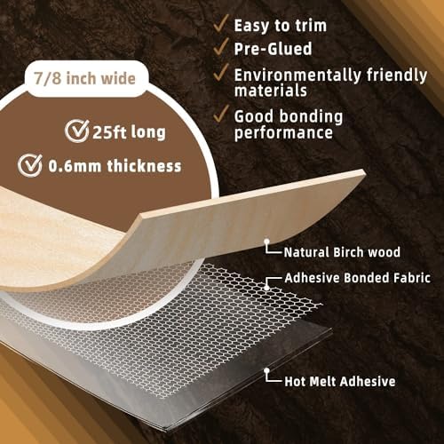 GSCIT Club Birch Edge Banding, 7/8 inch x 25ft roll of Veneer Edge Banding Pre-glued Flexible, Real Wood Tape Banding for Cabinet