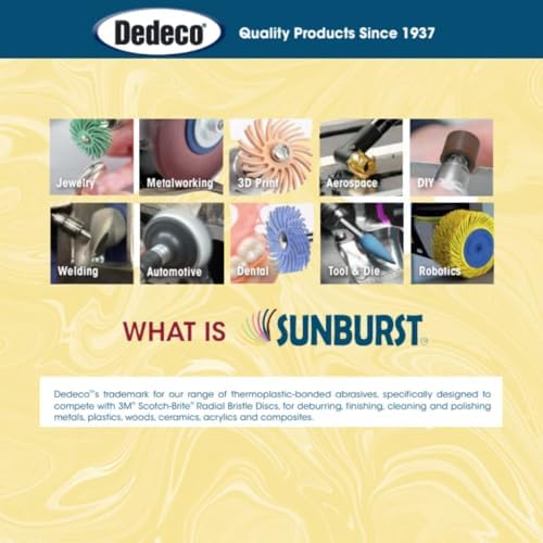Dedeco Sunburst Radial Bristle Discs 48-Pack - 5/8" Curved Knife-Edge - Yellow 80 Grit (Coarse) - Aluminum Oxide for Polishing & Finishing