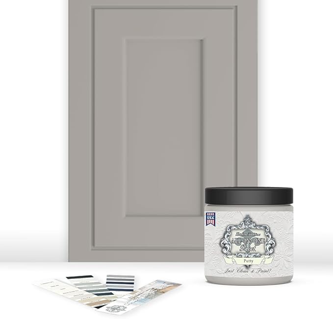 ALL-IN-ONE Paint by Heirloom Traditions, Putty (Light Taupe), 8oz Sample - Durable cabinet and furniture paint. Built in primer and top coat, no sanding needed. Includes our 30 featured color card.