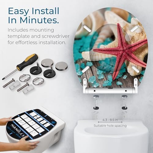 Sanilo Wooden Toilet Seat with Quick Release & Soft Close [ROUND] - Decorative & Slow Close Molded Wood Seat - With One Click for Easy Installation & Cleaning - With Adjustable Fit (Bath Salt)
