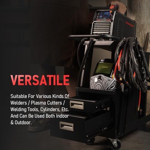 YESWELDER Welding Cart with 2 Drawers, Dual Cylinder Slots and Rod Holders