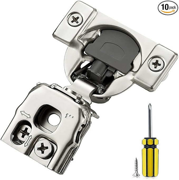 Ravinte 10 Pack 5 Pair 1 inch Overlay Soft Close Kitchen Cabinet Hinges Stainless Steel Adjustable Kitchen Hinges Satin Nickel Cabinet Hardware