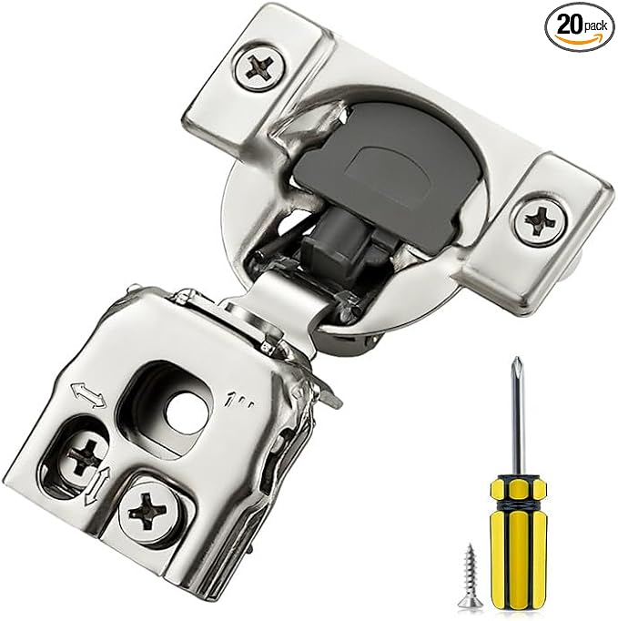 Ravinte 20 Pack 10 Pair 1 inch Overlay Soft Close Kitchen Cabinet Hinges Stainless Steel Adjustable Kitchen Hinges Satin Nickel Cabinet Hardware