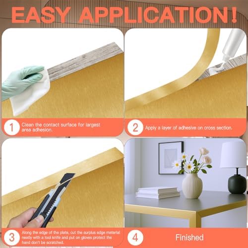 GSCIT Club Gold Edge Banding, 2 Inch x 25ft Aluminum Brushed Edge Banding PVC Edge Trim for Cabinet Repair Furniture