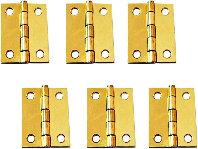 QCAA Narrow Butt Utility Hinge, Swaged, with Removable Loose Pin for Cabinet Door or Box Hinge, 2" x 1-1/2" x 1.4mm, Brass Plated, 6 Pack, Made in Taiwan