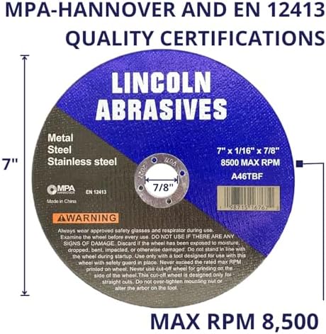 50-Pack 7" x 1/16" x 7/8" Cut-Off Wheels Metal & Stainless Steel