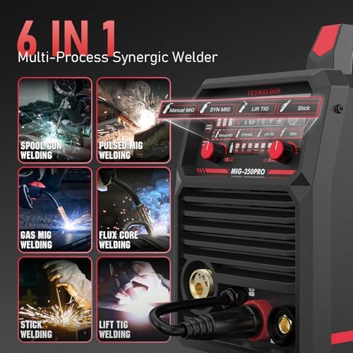YESWELDER 250A MIG Welder, 110V/220V Dual Voltage 6-In-1 Welding Machine