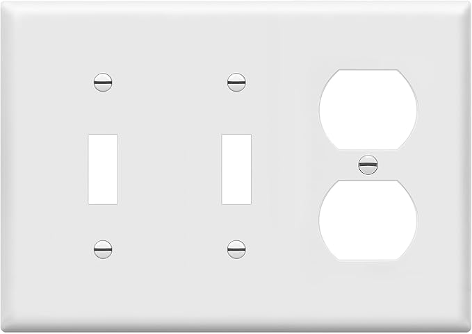 ENERLITES Combination Triple Gang Wall Plate, Double Toggle Switch/Single Duplex Receptacle Cover Plate, Standard Size 3-Gang 4.5" x 6.38", Polycarbonate Thermoplastic, 881221-W, White