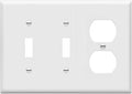 ENERLITES Combination Triple Gang Wall Plate, Double Toggle Switch/Single Duplex Receptacle Cover Plate, Standard Size 3-Gang 4.5" x 6.38", Polycarbonate Thermoplastic, 881221-W, White