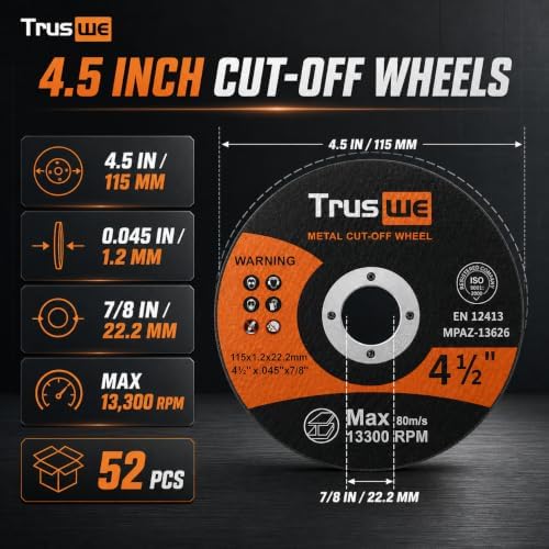 Cut Off Wheels 4 1/2 inch - 50 Pack Cut Off Wheel for Metal Stainless Steel Grinding Wheel for Angle Grinder Ultra Thin Cut-Off Wheel Cutting Disc