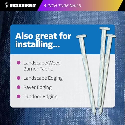 Sandbaggy 4 Inch Galvanized Artificial Turf Stakes - Spiral Landscape Nails - Ground Spikes/Pins for Synthetic Grass, Lawn, Edging, Weed Barrier Fabric, Garden (Steel, 12000)
