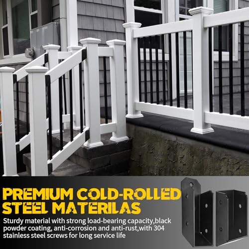 U-Shaped Deck Railing Brackets, 30 Degree Attachment, 2" x 4" Lumber, Stair Handrail Connectors, 2 Pair, Matte Black, Alloy Steel, Deck & Railing Mount, 4 Count
