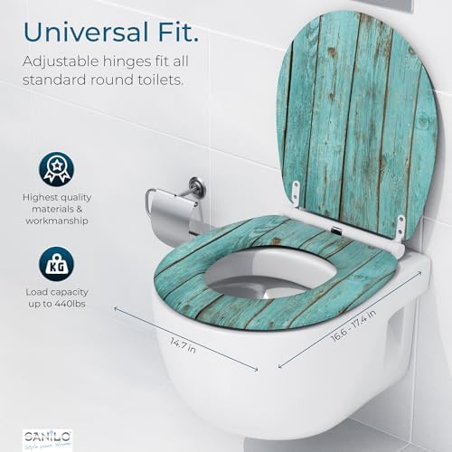 Sanilo Wooden Toilet Seat with Quick Release & Soft Close [ROUND] - Decorative & Slow Close Molded Wood Seat - With One Click for Easy Installation & Cleaning - With Adjustable Fit (Lumber)