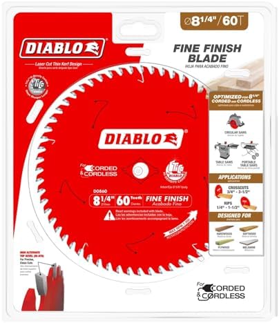 Diablo Fine Finish Saw Blade - 8-1/4 in Diameter, 60 ATB Teeth