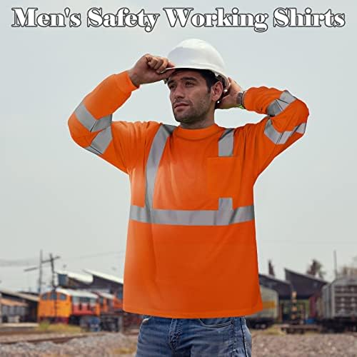 Amylove 4 Pcs Long Sleeve High Visibility Safety Shirts,XL,Orange