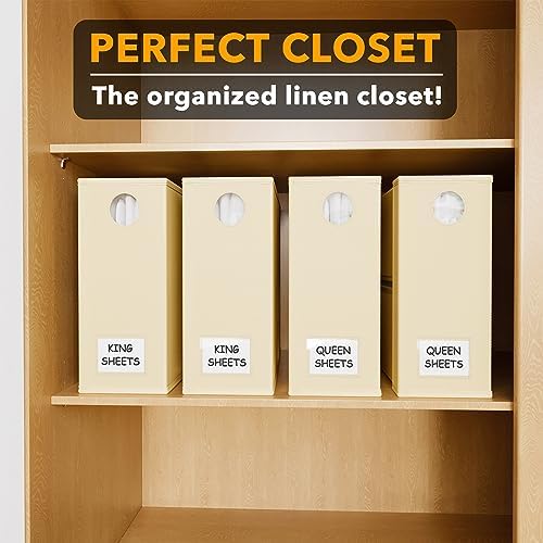 SpaceAid 4 Pack Bed Sheet Organizers and Storage, Foldable Sheet Organizer for Linen Closet, Sheets Set Folder Keeper with Window XL (Queen & King Size) Organizing Bedding Container, Beige