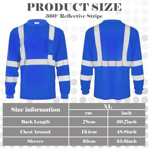 Amylove 4 Pcs Long Sleeve High Visibility Safety Shirts,XL,Blue