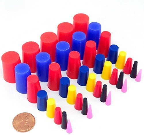 High Temp Masking Supply 40 Piece Silicone Rubber Plug Set - Sizes 1/16" to 3/4" - Tapered Stoppers for Powder Coating, Painting, Ceramic Coating, Sealing Holes - Non-Toxic, Flexible, Reusable