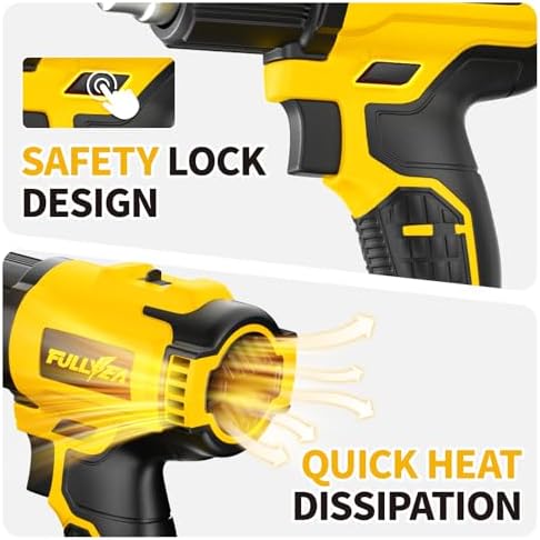 FULLYEA Heat Gun Cordless, Max 550℃ Portable Heating Gun, 2-Temperature Setting, Small Hot Air Guns with 2 Batteries & 5 Nozzles, Wireless Heat Gun Kit for Paint Removal, Shrink Tubing, DIY Gift