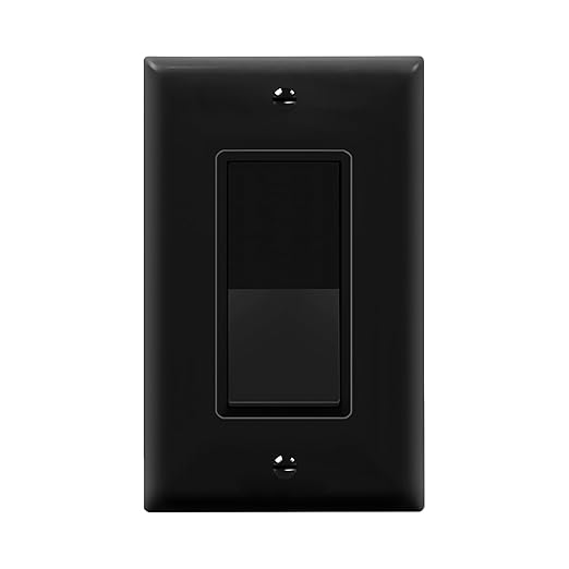 ENERLITES Decorator Switch with Wall Plate, Paddle Light Switch, 3-Way or Single Pole, 3 Wire, Grounding Screw, Residential Grade, 15A 120V, UL listed, 93150-BKWP, Black with Wall Plate