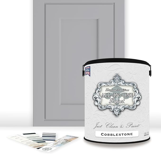 ALL-IN-ONE Paint by Heirloom Traditions, Cobblestone (Gray with subtle Blue Undertones), Gallon - Durable cabinet and furniture paint. Built in primer and top coat, no sanding needed. Includes our 30