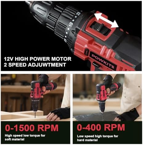 12V Cordless Drill Tool Set, 25+1 Torque Setting, Red Tool Kit for Home