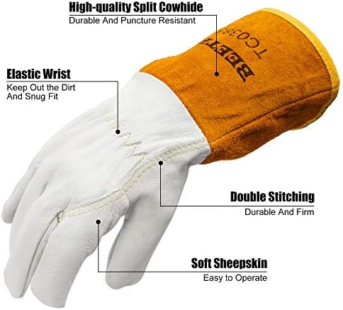 BEETRO Working Gloves 5 Pairs, Tig Welding Cowhide Split Leather, Heat/Fire Resistant BBQ/Warehouse/Heavy Duty/Animal Handling Glove, Extremely Soft and Flexible