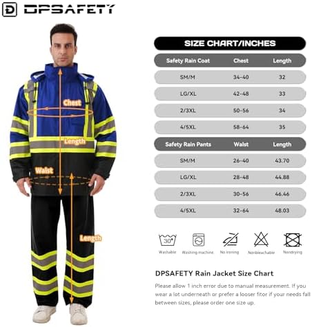 Hi Vis Safety rain Jacket，Reflective Class 3 Rain coat with Inner Mesh Lining and Pockets High Visibility Waterproof work Rain Suits for men&women（Blue,4XL/5XL）