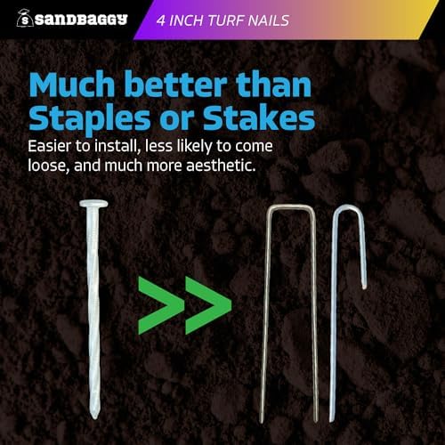 Sandbaggy 4 Inch Galvanized Artificial Turf Stakes - Spiral Landscape Nails - Ground Spikes/Pins for Synthetic Grass, Lawn, Edging, Weed Barrier Fabric, Garden (Steel, 100)