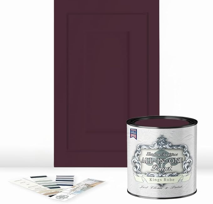 ALL-IN-ONE Paint by Heirloom Traditions, Kings Robe (Rich Purple), Quart - Durable cabinet and furniture paint. Built in primer and top coat, no sanding needed. Includes our 30 featured color card.