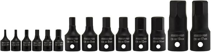 NEIKO 01141B Allen-Bit Socket Set, Metric Socket Set, 2.5 mm to 19 mm, 1/4-Inch, 3/8-Inch, and 1/2-Inch Drive, CrMo Steel, Impact-Grade, 14-Piece Set