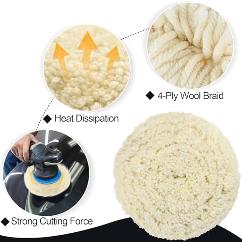 6 PCS Wool Buffing Polishing Pads - 7 Inch Natural Wool Cutting Pads with Hook and Loop Backing Compound & Polishing for Automotive Car Boats Glass Furniture Repair