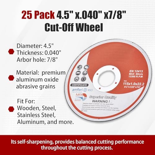 25 Pack 4.5" x.040 x7/8" Cut-Off Wheel - Metal & Stainless Steel Cutting Discs