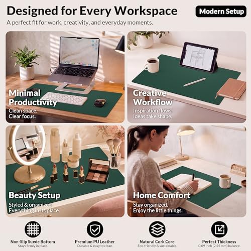 AFIING Cork Desk Mat, Dark Green, 23.6" x 13.7", Desk Pad Protector