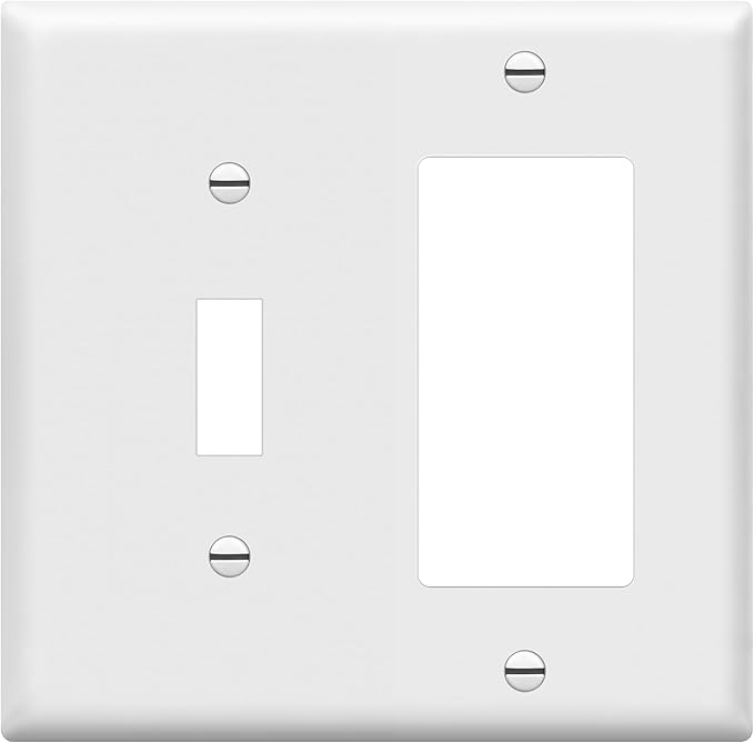 Enerlites 881131-W Decorator/Toggle Switch Wall Plate Combination, 2-Gang, White, Standard Size, Unbreakable Polycarbonate, Replacement Receptacle Faceplates Outlet Cover