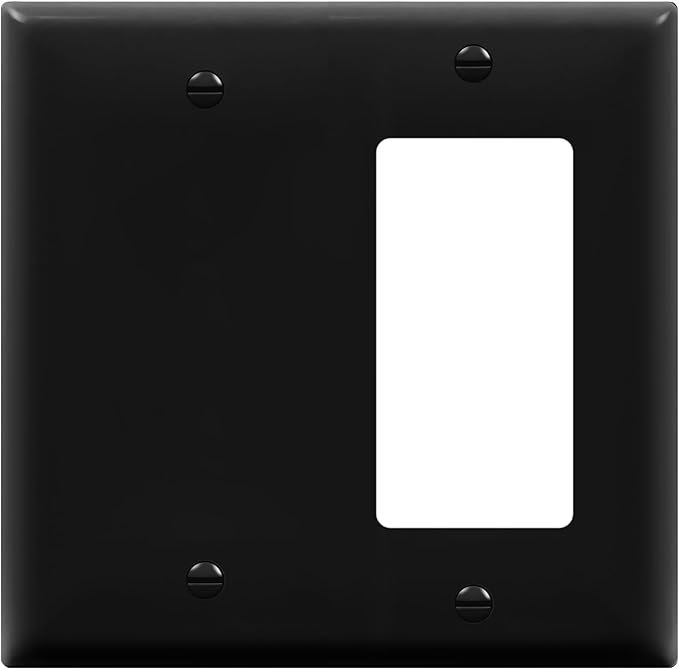 ENERLITES Combination Decorator Rocker/Blank Outlet Wall Plate, Standard Size, 2-Gang 4.50 inch x 4.57 inch Light Switch Cover, Polycarbonate Thermoplastic, UL Listed, 880131-BK, Black
