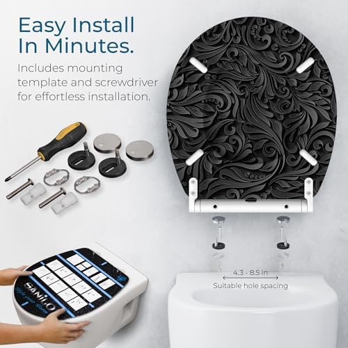 Sanilo Wooden Toilet Seat with Quick Release & Soft Close [ROUND] - Decorative & Slow Close Molded Wood Seat - With One Click for Easy Installation & Cleaning - With Adjustable Fit (Floral)