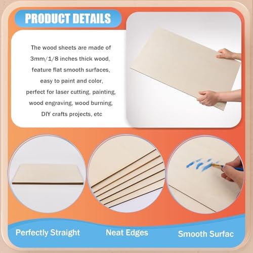 AWIZOM 6 Pack Basswood Sheets for Crafts-18 x 24 x 1/8 Inch- 3mm Thick Plywood Sheets with Smooth Surfaces Unfinished Wood Boards for Laser Cutting, Wood Burning, Architectural Models, Staining