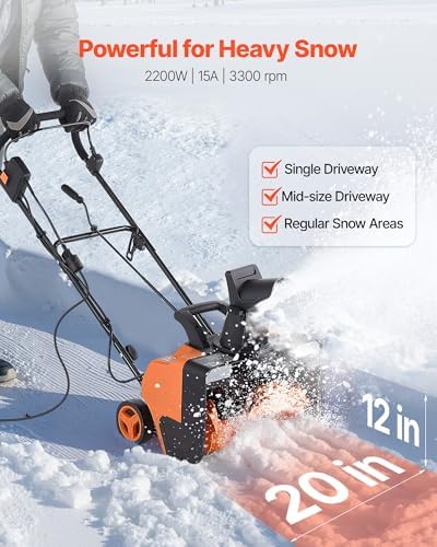 VEVOR 20-Inch Electric Snow Blower, 15A Corded Walk-Behind Snow Thrower