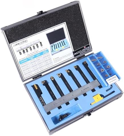 Accusize Industrial Tools 7 Pieces/Set 3/8'' Indexable Carbide Turning Tool Set with 10 Extra Carbide Inserts in Fitted Box, 2387-2003plus