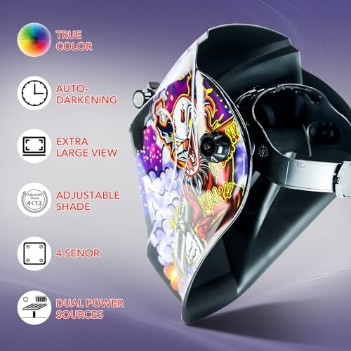 TRQWH Welding Helmet Auto Darkening Large Viewing True Color Solar Powered Welding Mask with 4 Arc Sensor Adjustable Wide Shade Range 4~5-8/9-13 Welder Mask with Grinding