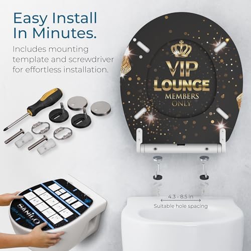 Sanilo Wooden Toilet Seat with Quick Release & Soft Close [ROUND] - Decorative & Slow Close Molded Wood Seat - With One Click for Easy Installation & Cleaning - With Adjustable Fit (VIP-Lounge)