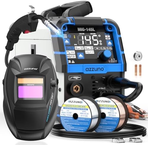 AZZUNO 145A MIG Welder with Helmet, 110/220V 4-in-1 Gas/Gasless Flux MIG